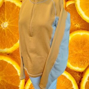 Obermeyer Mens 1/4 Zip Pullover Sweater Mustard Yellow Light Gray Size M